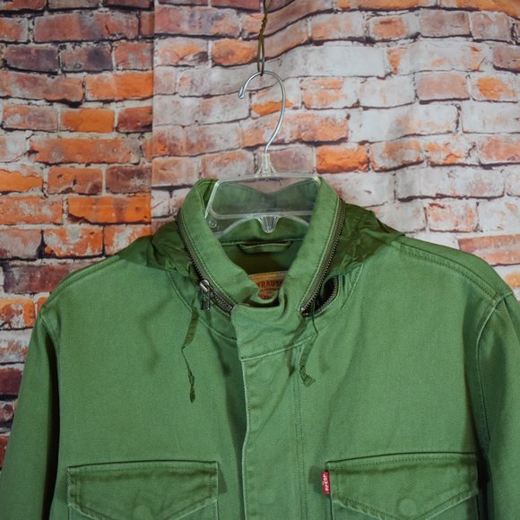 Levi's Medium Military Field Jacket Hidden Hood Army Green Parka - Picture 6 of 12